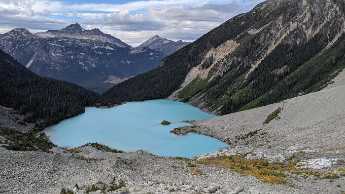 Upper Joffre Lake as seen from vantage point behind the campground