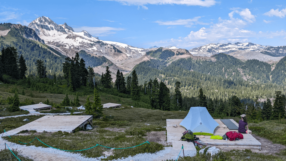 view of tent pads at Elfin Lakes campground