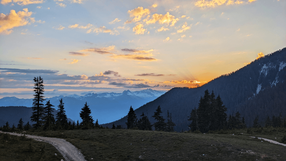 view of sunset from Elfin Lakes campground